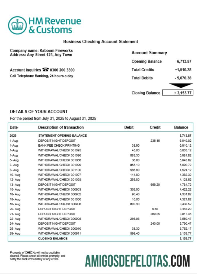 Imprimível Reino Unido HM Revenue & Customs Enterprise Statement Modelo Word e PDF